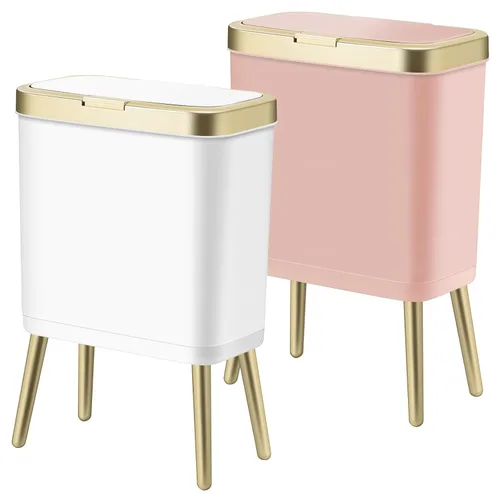 Miniatura 8 de Procade Paquete de 2 Basureros de Baño con Tapa, Cubo de Basura Moderno para Cocina, Cubo de Basura de 4 Galones con Borde Dorado, Cesta de Basura