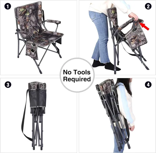 Miniatura 6 de REDCAMP Paquete de 2 sillas de caza de gran tamaño para persianas, sillas plegables portátiles de camuflaje para adultos, asientos de caza
