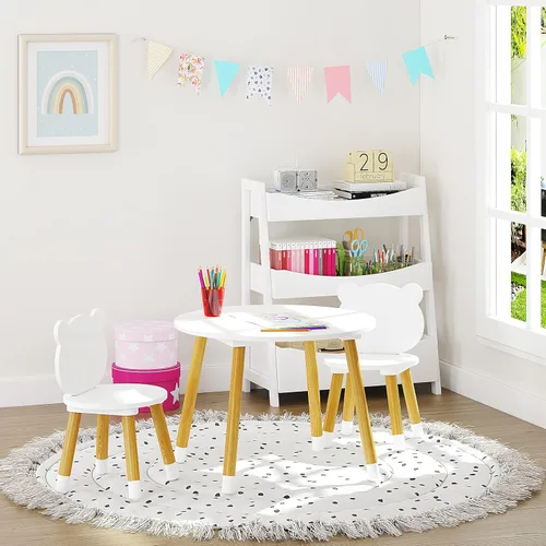 Miniatura 5 de UTEX Juego de mesa y silla de madera para niños, mesa de juego para niños con 2 sillas, mesa redonda de madera de 3 piezas para niños pequeños