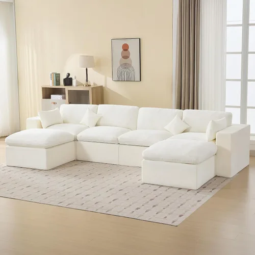 Miniatura 61 de Sofá modular sin hueso de 115 pulgadas, sofá modular modular con otomana, tapizado de gran tamaño, convertible, cómodo sofá de felpilla de 4 plazas