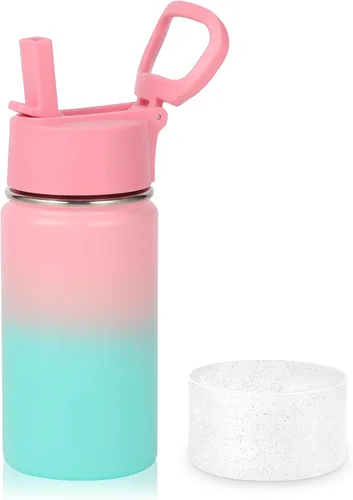 Miniatura 26 de Volhoply Botella de agua de acero inoxidable aislada de 14 onzas con tapa de pajita y funda de silicona, sin BPA, fácil de usar para niños y niñas