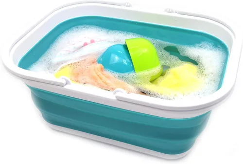 Miniatura 6 de SAMMART Juego de 2-15.5L (4.1 galones) bañera plegable con asa – Cesta de picnic portátil al aire libre/cráter – Bolsa de compras plegable