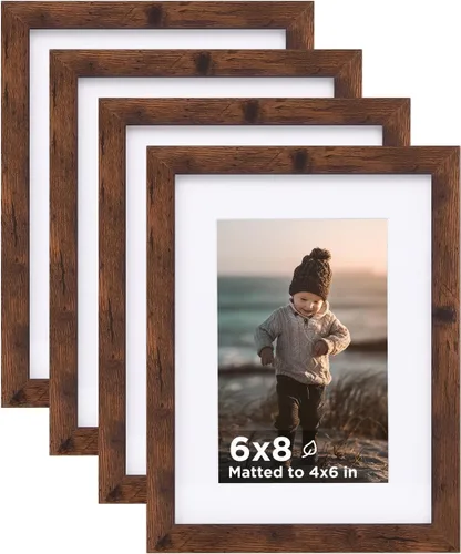 KINLINK Juego de 4 portarretratos de 6 x 8 pulgadas, color marrón rústico, marcos de fotos de madera mate de 4 x 6 pulgadas con plexiglás de 4 x 6