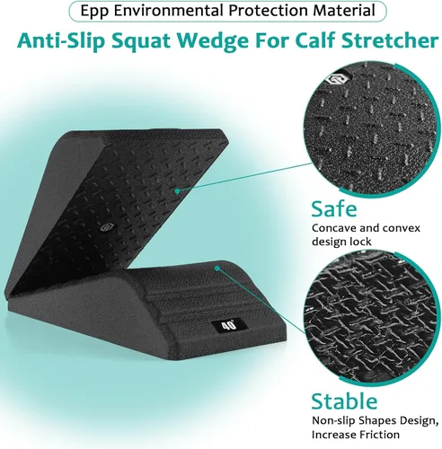 Miniatura 4 de Bloque de Cuña para Sentadillas 2 Piezas Rampa Profesional Antideslizante - Capacidad de Peso de 550 LBS - Tabla Inclinada para Estiramiento de Negro