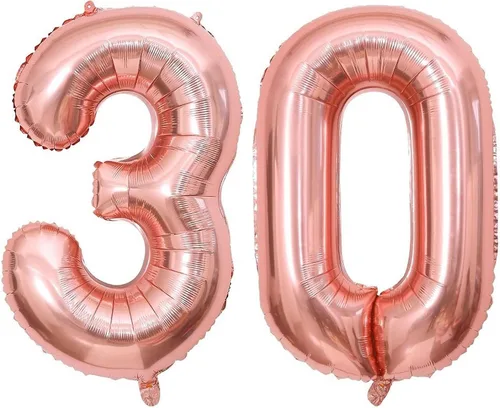 Lovoir Globo de oro rosa de 40 pulgadas con número de 30 dígitos gigantes de papel de aluminio de Mylar para helio de 30 años, decoraciones de oro