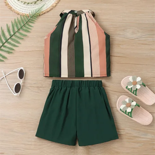 Miniatura 3 de Conjunto de pantalones cortos sin mangas a rayas coloridas para niñas y niñas pequeñas