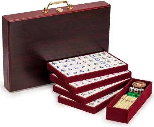 Miniatura 5 de Set de Juego Mahjong Clásico Chino de Yellow Mountain Imports, Esmeralda con 148 Azulejos Translúcidos Verdes Medianos y Estuche de Madera