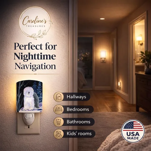 Miniatura 3 de Caroline's Treasures SS8406CNL - Luz nocturna de cerámica de perro pastor inglés de noche estrellada, compacta, certificado UL, ideal para Antiguo