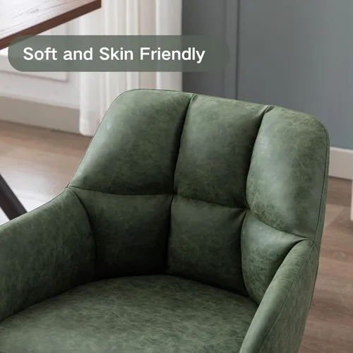 Miniatura 5 de Silla de oficina en casa con brazo, cómoda silla de escritorio sin ruedas, silla tapizada de cuero para computadora, silla giratoria