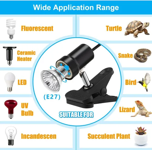Miniatura 6 de DaToo Lámpara de Calor para Reptiles, Luz de Calentamiento Giratoria para Tortugas con Bombilla de Calor UVA UVB de 50W, Lámpara de Asoleado con Luz