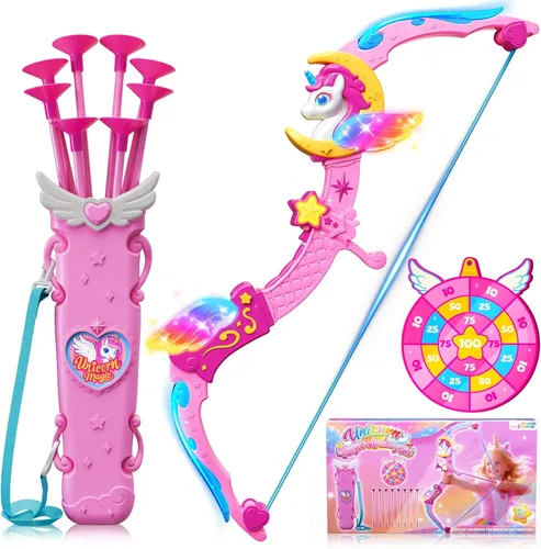 Juguetes de Unicornio para Niñas de 3-12 Años, 6 Luces Mágicas Arco y Flecha (Cuerno de Unicornio, Alas, Estrella, Brazos Superior e Inferior),