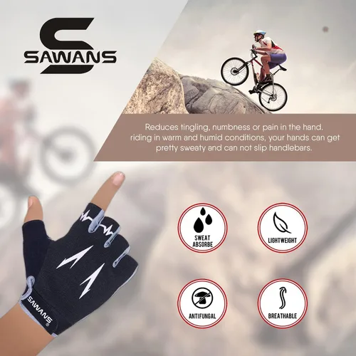 Miniatura 3 de SAWANS Guantes de ciclismo de medio dedo, guantes de ciclismo de montaña de carretera, antideslizantes, amortiguadores, acolchados, transpirables
