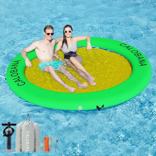 Miniatura 9 de CALOBANA Hamaca de agua inflable redonda flotante, flota lago isla balsa plataforma de muelle inflable para adultos, piscina, río, fiesta