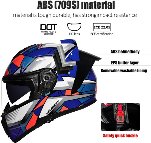 Miniatura 2 de Casco modular de motocicleta con Bluetooth abatible de cara completa aprobado por DOT FMVSS-218 con doble visera, multiventilación, diseño