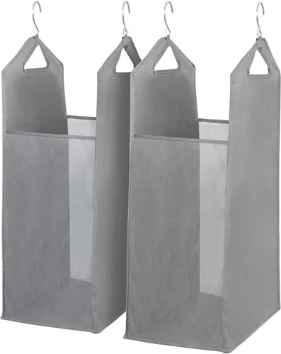 STORAGE MANIAC Paquete de 2 cestas colgantes para la ropa, bolsa de malla frontal transparente, canasta delgada, cesta doble colgante para armario,