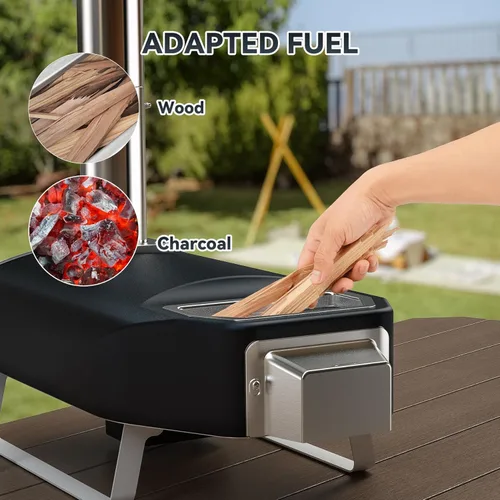 Miniatura 3 de Horno de pizza de leña con piedra giratoria, horno portátil de leña/carbón para pizza con chimenea y puerta, estufa de pizza al aire libre