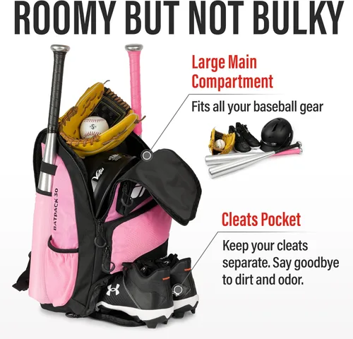 Miniatura 2 de Tonesport, Bolsa de Béisbol - Mochila para Béisbol, Sóftbol, T-Ball - Bolsa de Bate para Adultos y Jóvenes Rosa
