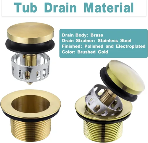 Miniatura 4 de BESTILL Kit de conversión de desagüe de bañera con punta de punta con placa frontal de desbordamiento, oro cepillado