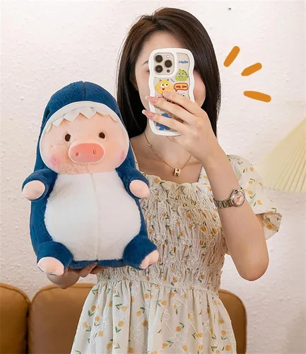 Miniatura 6 de Juguete de Peluche de Cerdo Vestido como Tiburón Dinosaurio Almohada de Felpa Linda para Niños y Niñas (Azul, 12.9 pulgadas)