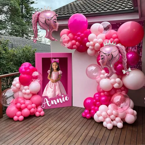 Miniatura 3 de 2 globos de papel de aluminio de princesa rosa, arco de cabeza de niña, globos de corona de muñeca para decoración de fiesta temática de princesa