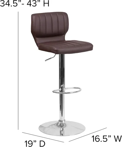 Miniatura 2 de EMMA + OLIVER Brown Vinyl Adjustable Height Vertical Stitch Back Barstool