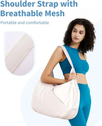 Miniatura 7 de Ceneda Bolsa de gimnasio grande para mujer, bolsa de lona deportiva con soporte oculto para esterilla de yoga y compartimento para zapatos, bolsa