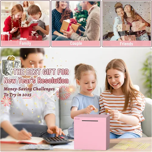 Miniatura 7 de hizgo alcancía rosa para adultos, alcancía de acero inoxidable para adultos/niños que debe romperse para abrirse, caja de ahorro de dinero