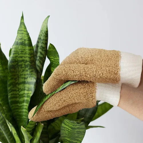 Miniatura 4 de BBTO 3 pares de guantes de microfibra con pulgar reutilizables para limpiar hojas de plantas, guantes lavables para limpiar el polvo para la ventana
