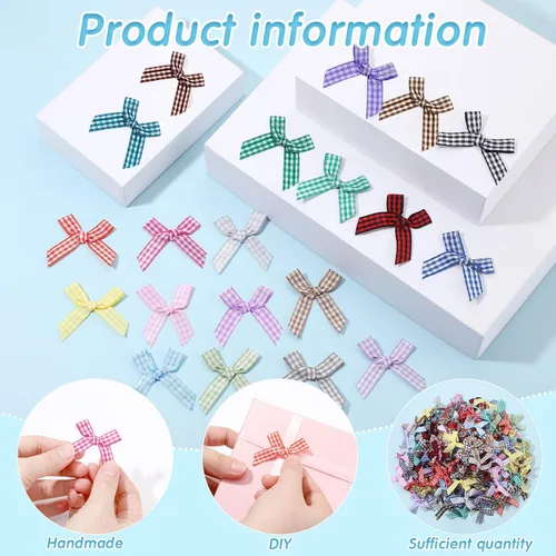 Miniatura 3 de Ysleen 300 mini lazos de cinta para manualidades, pequeños lazos de satén multicolor para coser el cabello, pinzas para ropa, caja de regalo