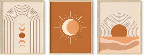Miniatura 69 de HAUS AND HUES Arte de pared moderno de mediados de siglo, decoración bohemia para pared, juego de 3 impresiones artísticas de sol, decoración