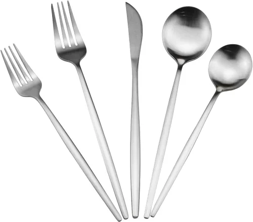 Miniatura 7 de Juego de cubiertos de cobre mate, acabado satinado, 20 piezas, acero inoxidable 18/10, cuchara, tenedor y cuchillo, servicio para 4, utensilios