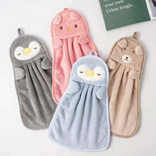BATTILO HOME Paquete de 4 toallas de mano para niños para baño, toallas de baño con lazo para colgar, toallas de mano de microfibra para cocina y