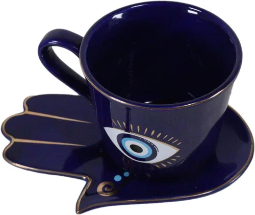 Miniatura 4 de Ebros Gift Wicca Occult Evil Eye Of Providence With Hamsa Quirología Quirología Palmistry Taza de café Taza de té con platillo Juego de vasos Wicca