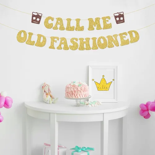 Miniatura 3 de Cartel clásico de Call Me Old Fashioned con purpurina dorada para fiesta de cóctel para cumpleaños, jubilación, hombres, decoraciones retro