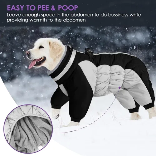 Miniatura 6 de Abrigo de cuerpo completo para perro – Chaqueta de vellón cálida para perros grandes, abrigos de invierno de cuello de tortuga con arnés, traje