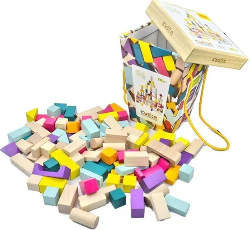 CUBIKA Kit de construcción de bloques de madera de 100 piezas, juguete apilable inspirado en Montessori para niños pequeños y niños, bloques de