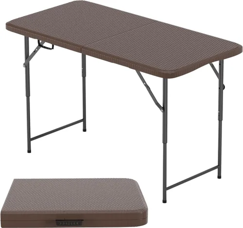 BestOffice Mesa de picnic plegable de 4 pies, mesa de plástico para campamento, cerradura de mesa plegable para eventos de fiesta, color marrón
