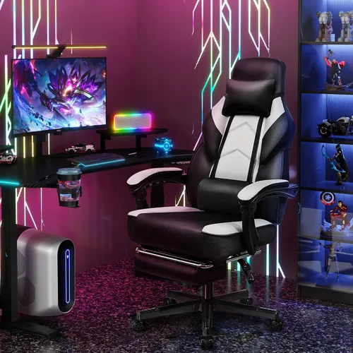 Miniatura 2 de Silla de juegos para adultos, sillas de juegos con reposapiés, silla ergonómica de videojuegos con masaje lumbar grande y alta silla de computadora