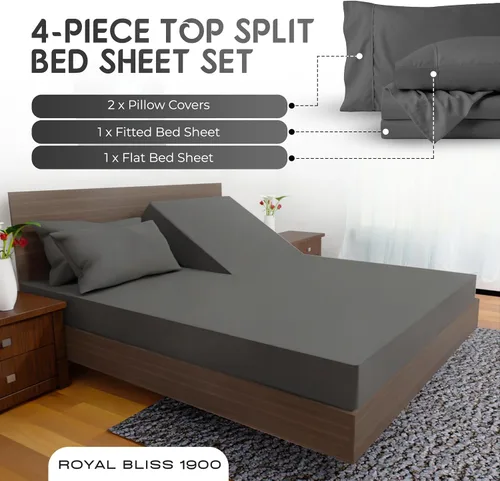 Miniatura 8 de Split Top California King - Juego de 4 piezas - Juego de sábanas Cal King Split Top de bolsillo profundo - para cama ajustable - Microfibra de doble