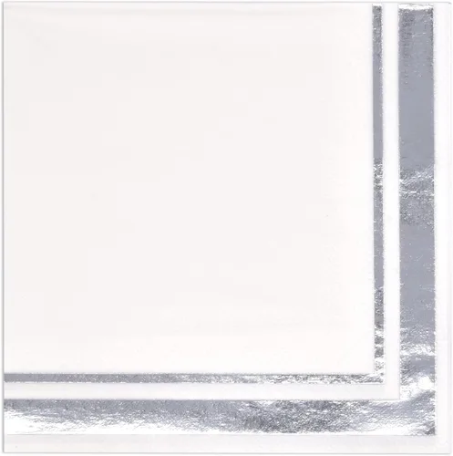 Miniatura 12 de 120 servilletas de cóctel en blanco y negro con borde negro, servilletas desechables de 3 capas para decoración de cenas de fiesta de graduación