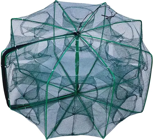 Miniatura 8 de Red de pesca plegable con trampa de cebo - Jaula de fundición a mano para atrapar peces cangrejo camarón cangrejo cangrejo Verde