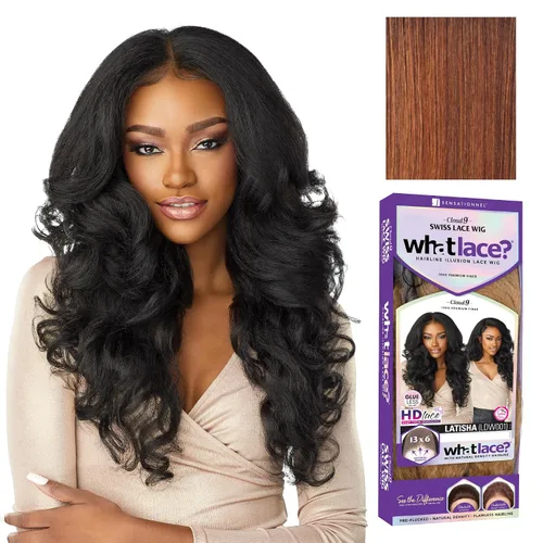 Sensationnel Pelucas What Lace 13X6 - Latisha Frontal de Encaje Atado a Mano Sin Pegamento Sintético con Densidad Natural Línea Capilar Predepilada