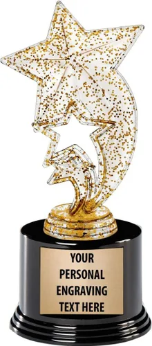 Crown Awards Trofeos de estrellas con grabado personalizado, trofeo de estrella de cohete con purpurina dorada de 7.25 pulgadas en base redonda de