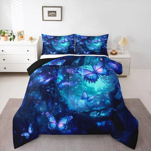 Miniatura 25 de jejeloiu Juego de edredón de dibujos animados para niños, tamaño individual, estampado de gatos, juego de ropa de cama con patrón de hojas, edredón