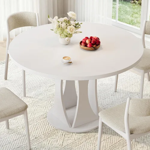 Miniatura 11 de iPormis Mesa de comedor extensible de 43 a 59 pulgadas, mesa de cocina redonda con pedestal de arcos modernos, mesa de comedor ovalada con hojas