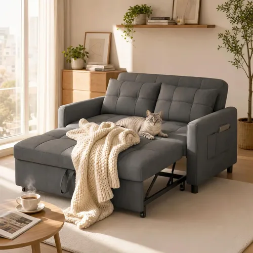 Gizoon Sofá cama futon, pequeño sofá convertible 3 en 1 con cama extraíble, sofá cama de 52.4 pulgadas para sala de estar y dormitorio con bolsillo
