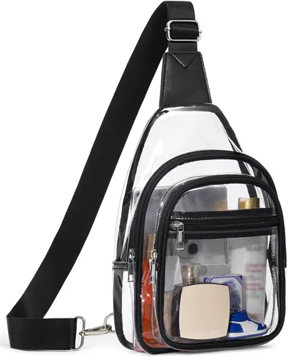 Bolsa transparente de 3 bolsillos para eventos de estadio, mochila cruzada grande transparente, riñonera para conciertos para mujeres y hombres