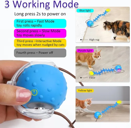 Miniatura 4 de Giociv Pelota interactiva de juguetes para gatos de interior rodando rápidamente en alfombra, chirridos y activan el movimiento (ciempiés azul)