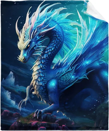 Miniatura 23 de Manta de Dragón Azul, Regalo para Mujeres, Hombres, Niñas, Niños, Amantes de Dragones, Manta de Franela Suave Azul para Sala de Estar, Sofá, Sillón