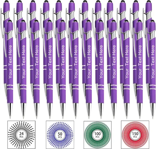 Miniatura 97 de Hasta 500 bolígrafos personalizados a granel, bolígrafo grabado personalizado con punta de lápiz capacitivo, carcasa multicolor retráctil, bolígrafo